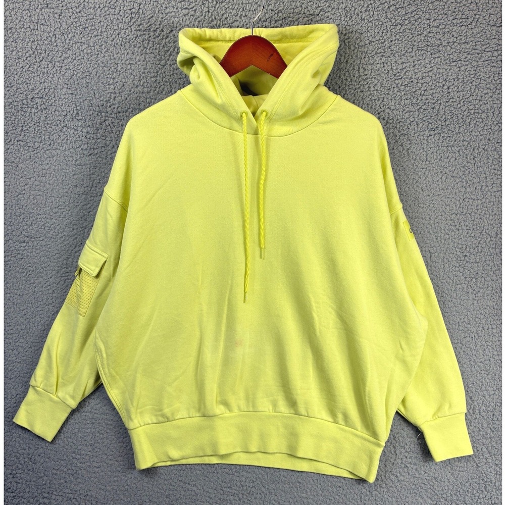 Alo Yoga Cargo Pocket Pullover Hoodie Womens XS Neon Yellow Athleisure Flawed